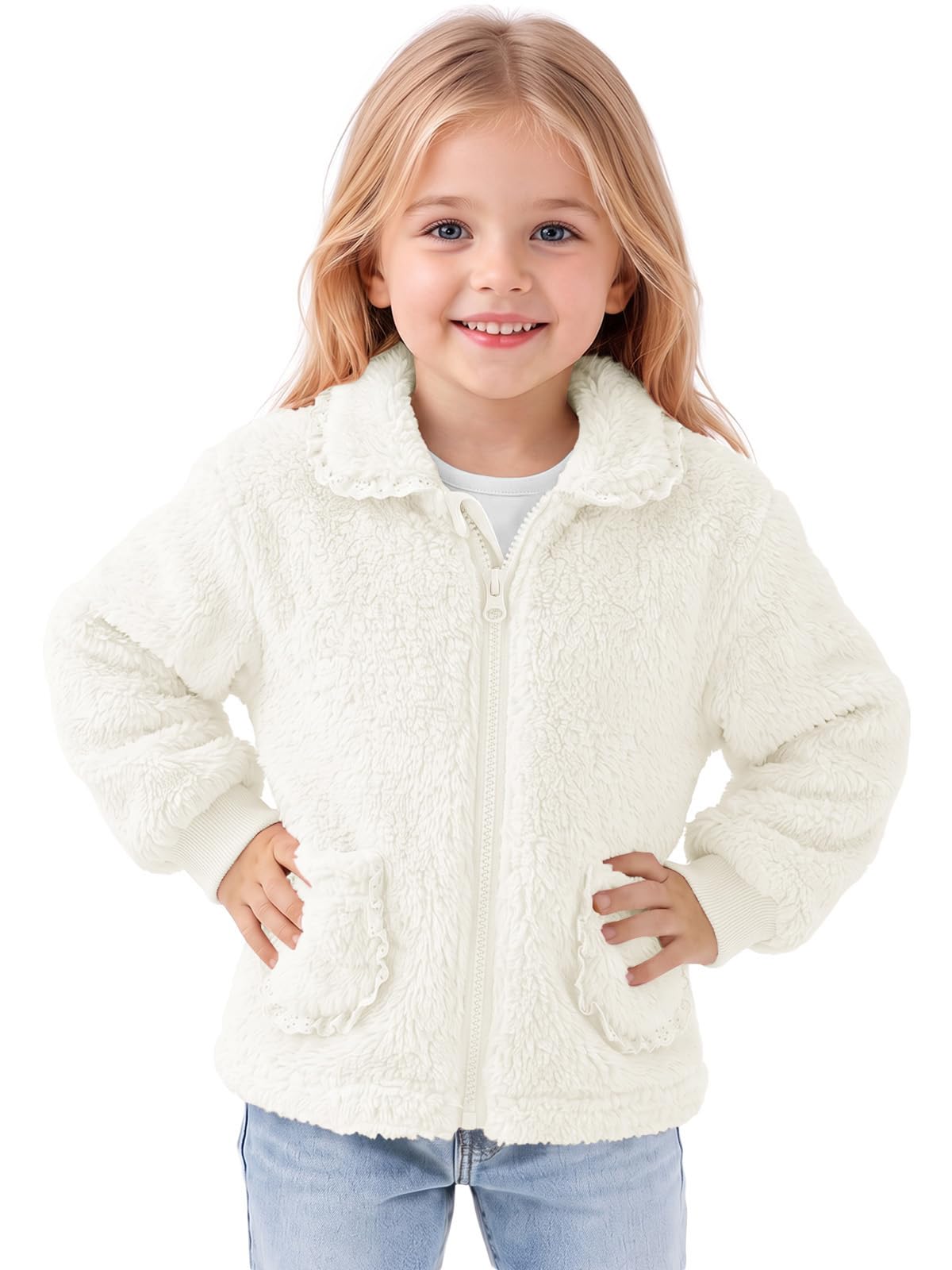 Haloumoning Toddler Baby Girl Fleece Jacket Peter Pan Collar Zip Up Coat