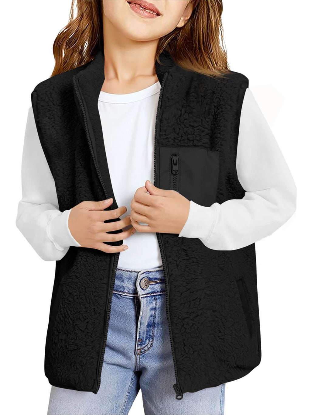 Haloumoning Girls Fleece Vest Sherpa Full Zip Fuzzy Jackets