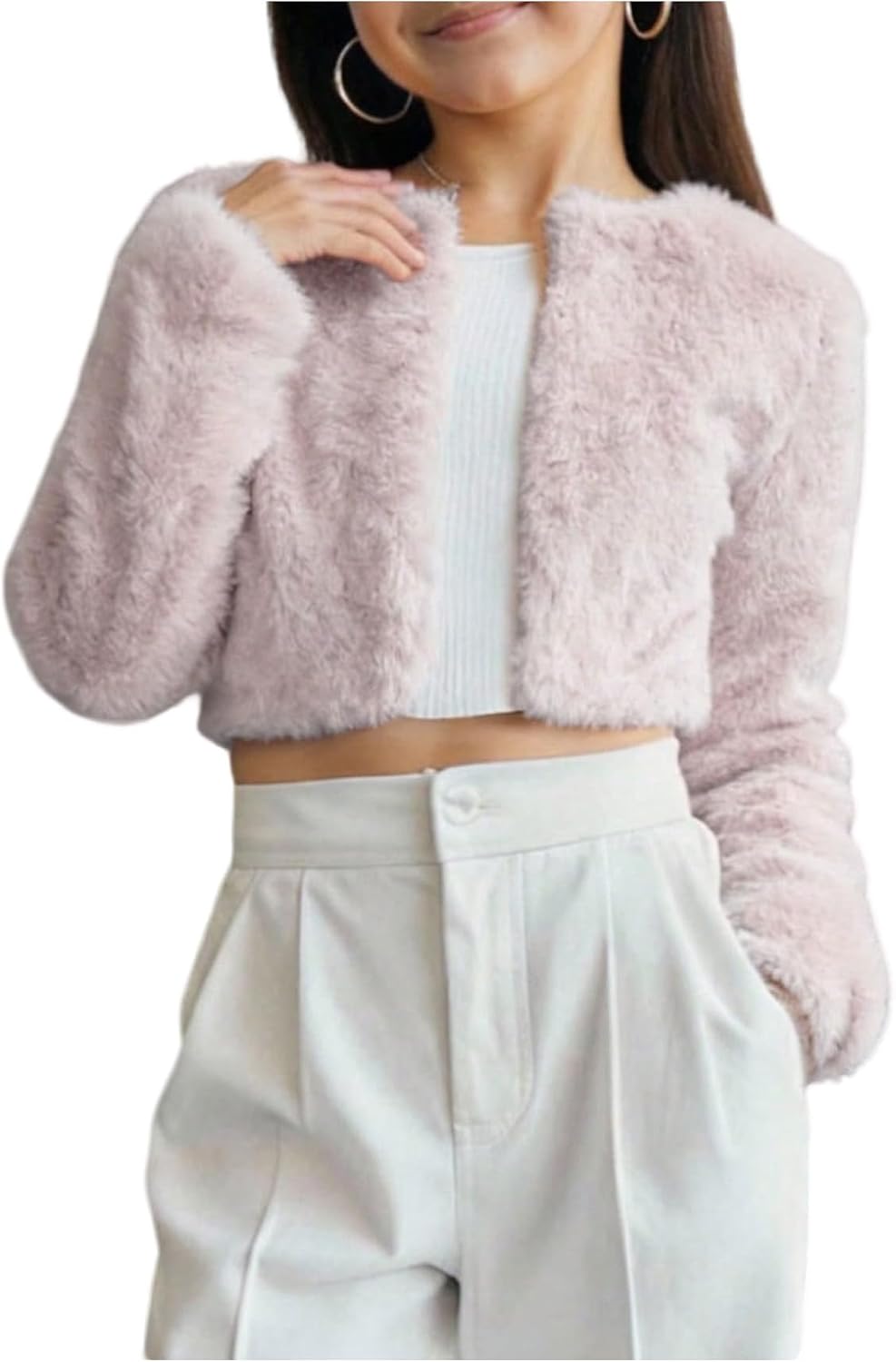 SHENHE Girl's Faux Fur Bolero Jacket Open Front Fuzzy Cozy Dress Coat Shrug