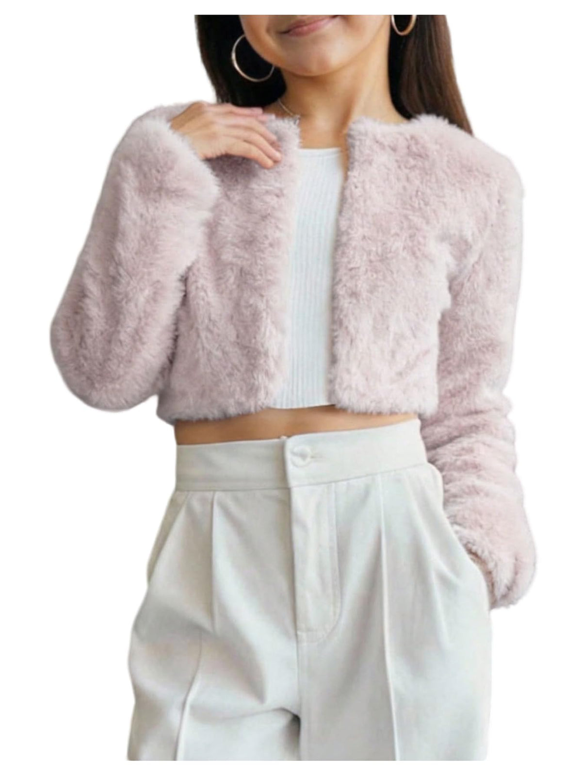 SHENHE Girl's Faux Fur Bolero Jacket Open Front Fuzzy Cozy Dress Coat Shrug