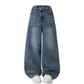 Nivne Tco Tween Girls Wide Leg Jeans, Zipper Washed Asymmetrical Waist Vintage Baggy Denim Pants with Five Pockets