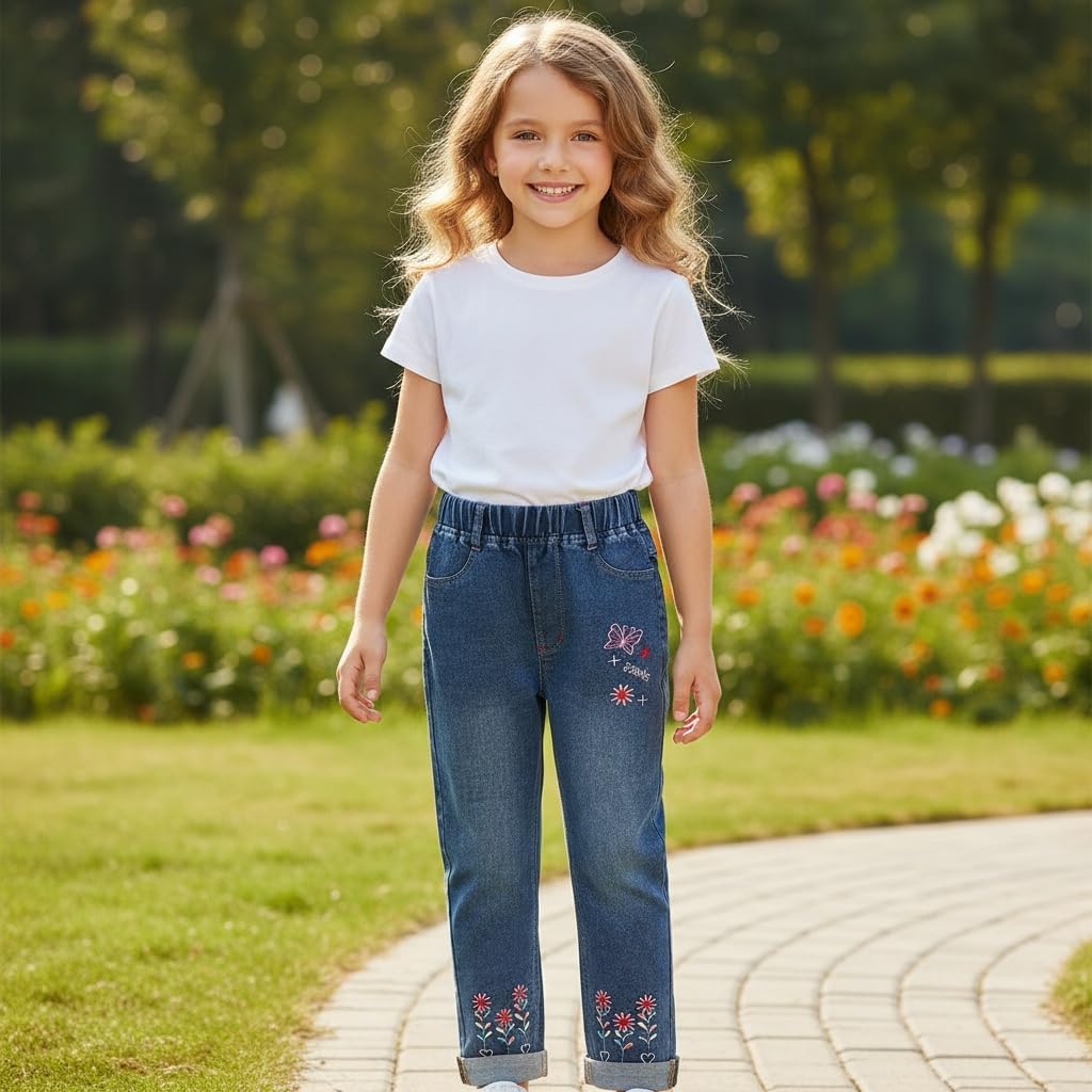 Peacolate 4-9T Infant Little Kids Girls Embroidery Jeans Denim Pants