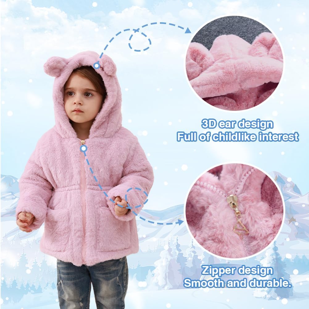 AiWMGL Kids Girls Winter Warm Coats Jacket Clothes Outwear Overcoat Ear Hooded Faux Fur Thicken Fleece Toddler