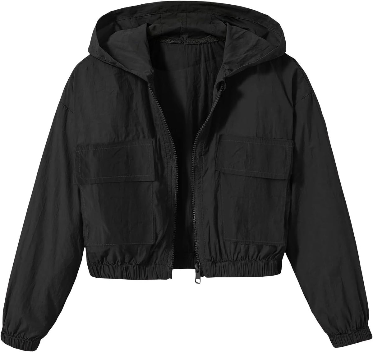 Girls Lightweight Jacket Crop Zip Up Hooded Outerwear