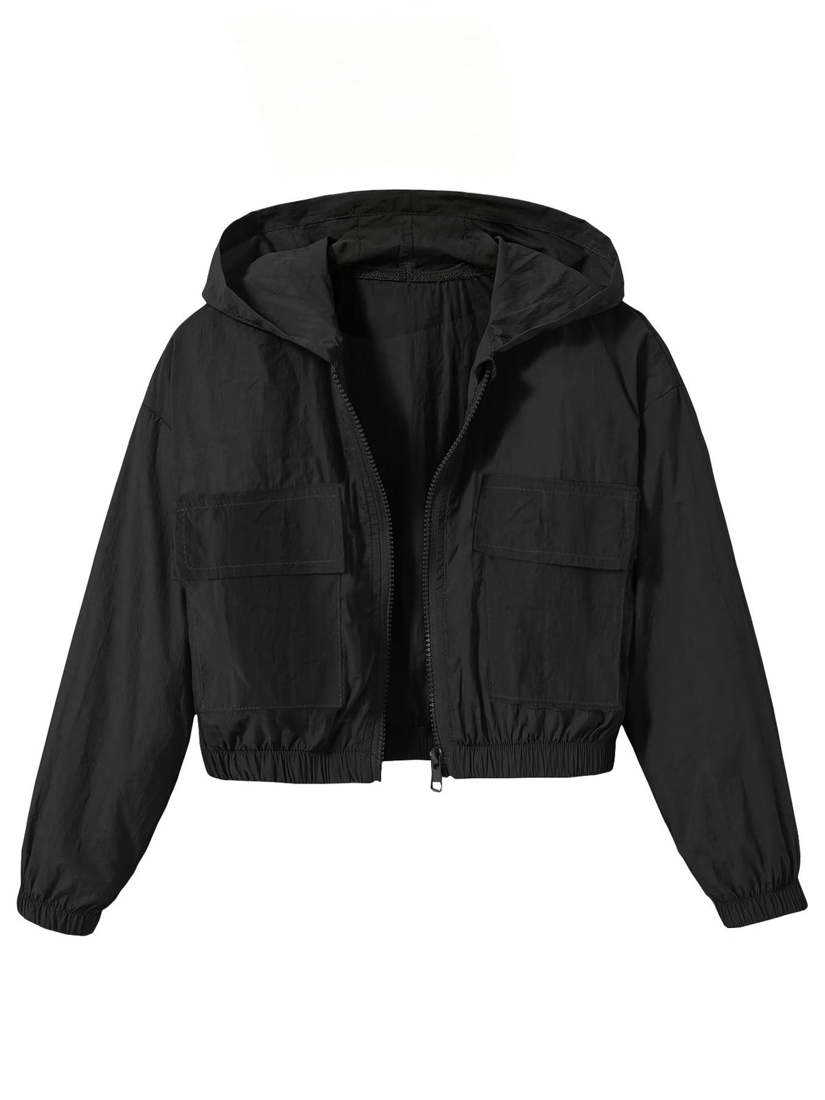 Girls Lightweight Jacket Crop Zip Up Hooded Outerwear