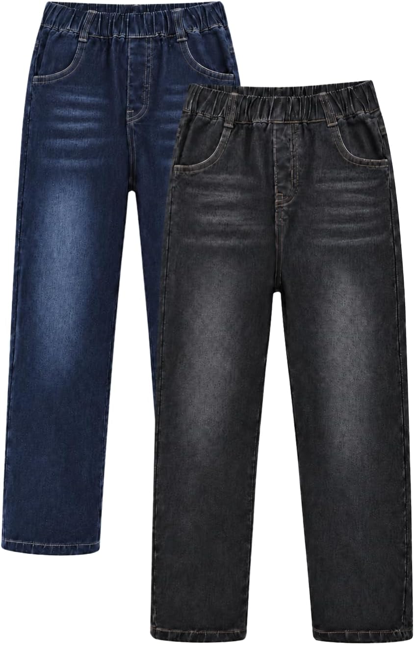 Teen Girls 2 Pack Jeans High Waist Elastic Waist Denim Pants with Pockets