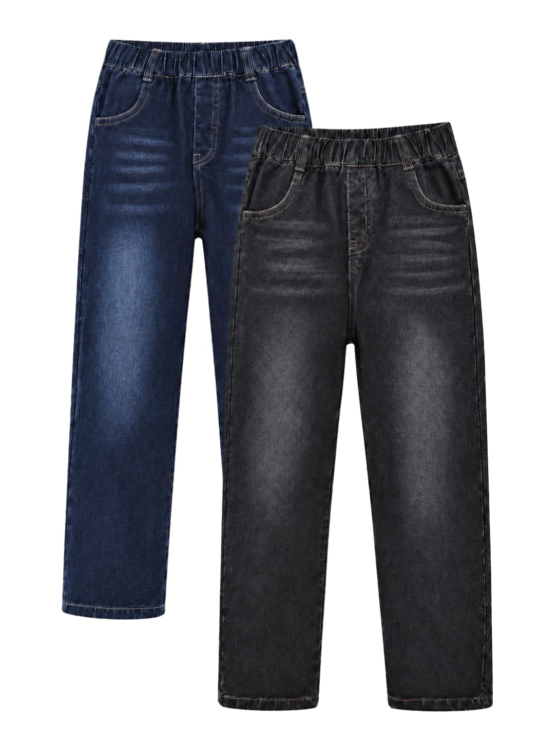 Teen Girls 2 Pack Jeans High Waist Elastic Waist Denim Pants with Pockets