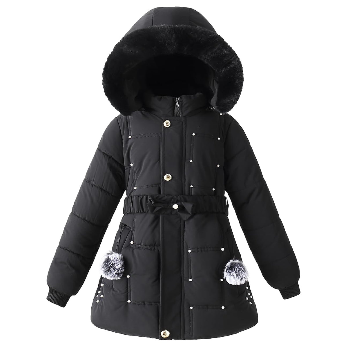 Girls Winter Dress Coat Faux Fur Hood Puffer Jacket Parka Outerwear