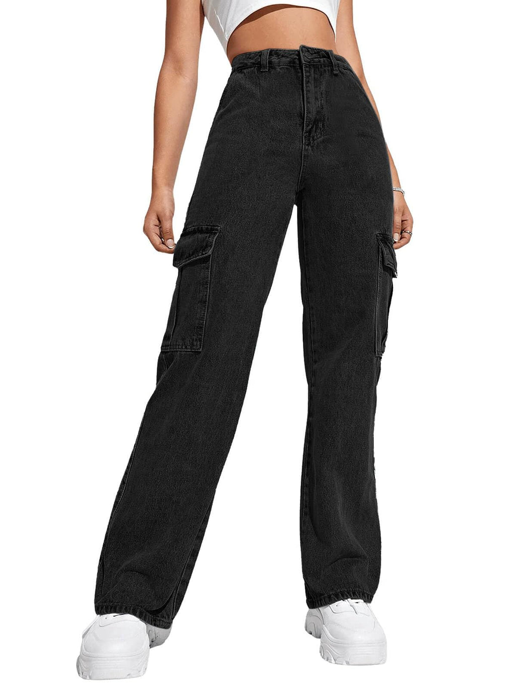 Haloumoning Girls Jeans Baggy High Waisted Wide Leg Cargo Pants 5-14 Years
