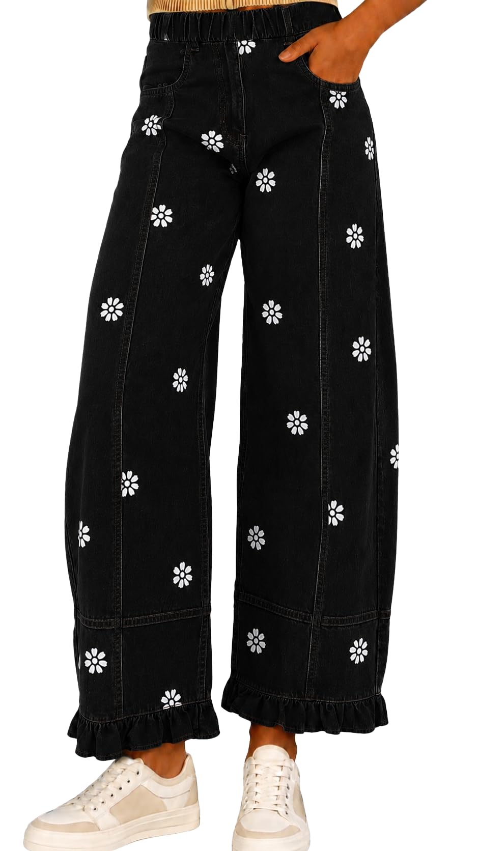 Girls Wide Leg Jeans Elastic Waist Baggy Denim Cargo Pants Size 7-14