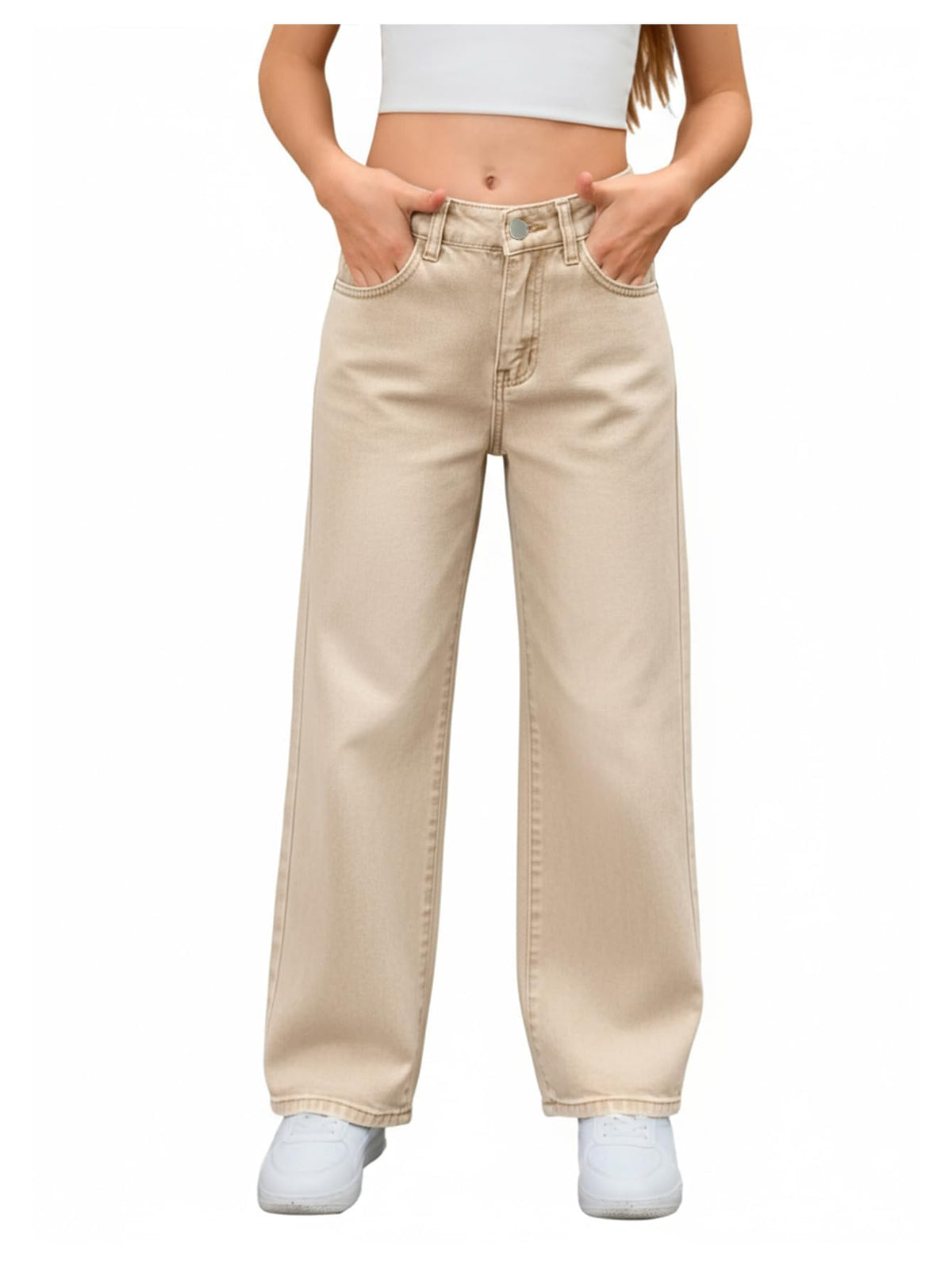 MakeMeChic Girl's Baggy Jeans Wide Straight Leg Denim Pants Kids 4-16Y