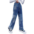 Rolanko Girls Jeans Denim Elastic Wasit Wide Leg Baggy Pants Kids Clothes 4-14 Years