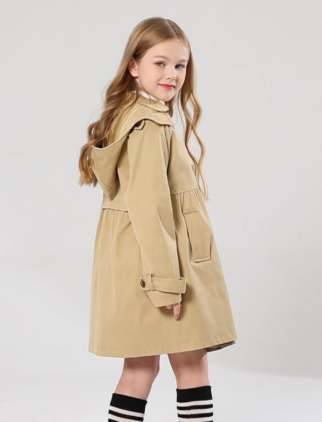Girl's Trench Coat Hooded Waterproof rain jacket 6-14 Years