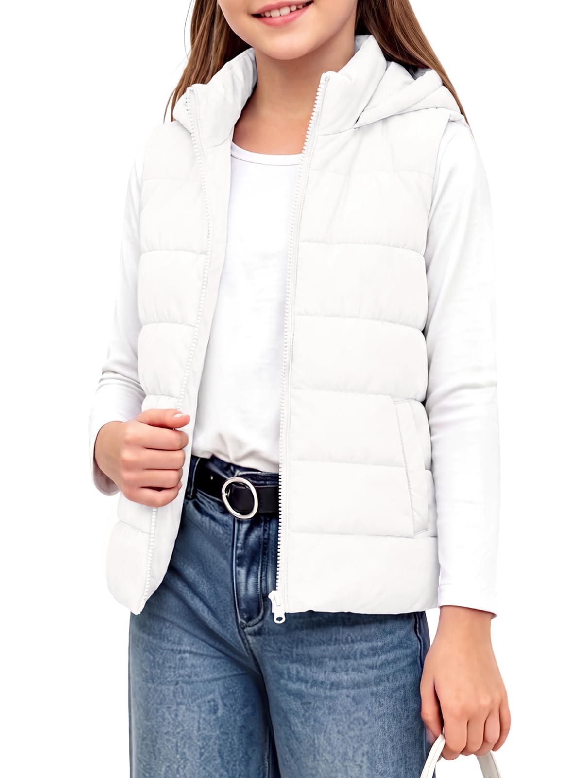 Haloumoning Girls Hooded Puffer Vest Sleeveless Quilted Outerwear Jacket