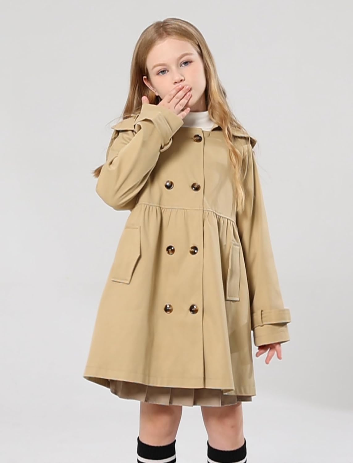 Girl's Trench Coat Hooded Waterproof rain jacket 6-14 Years