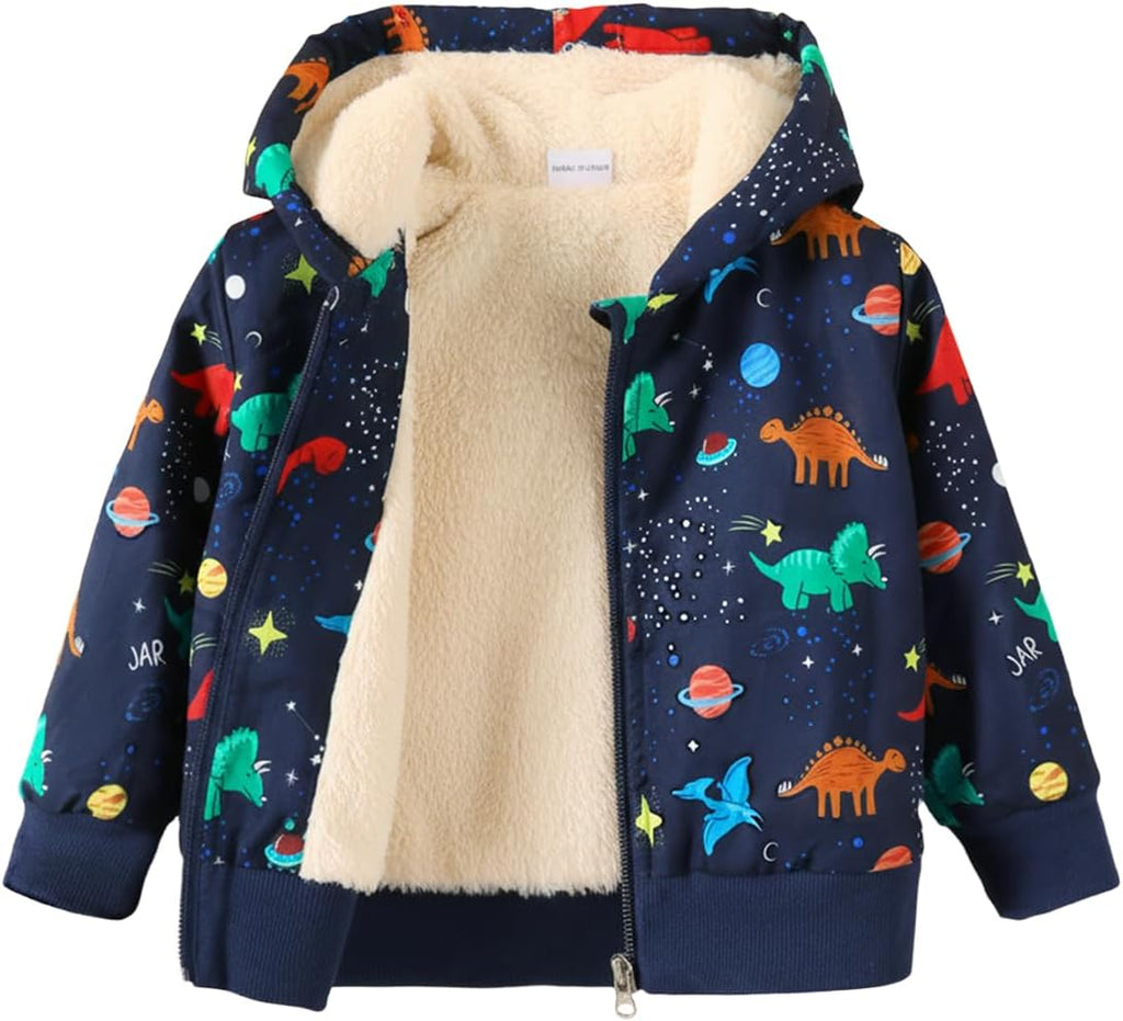 Baby Boys Fleece Jacket Cartoon Dinosaur Hooded Outerwear Toddler Fall Winter Warm Clothes
