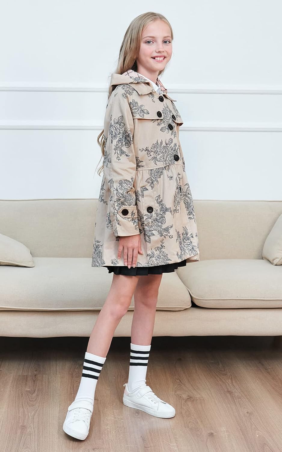 Girl's Hooded Single Breasted Trench Coat Outerwear