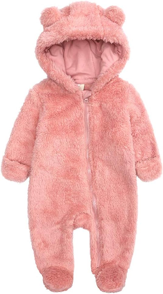 Babymine Newborn Baby Bear Fleece Hooded Romper Fall Warm Outfit Clothes