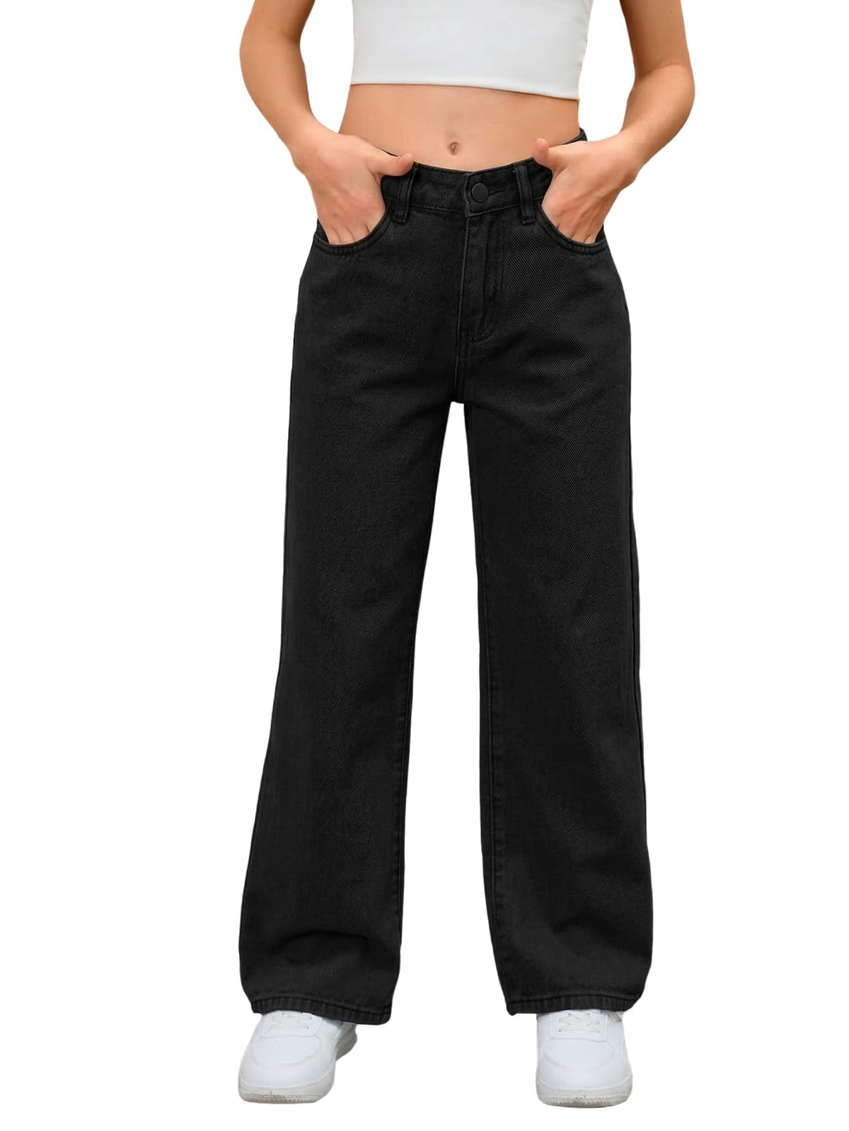 MakeMeChic Girl's Baggy Jeans Wide Straight Leg Denim Pants Kids 4-16Y
