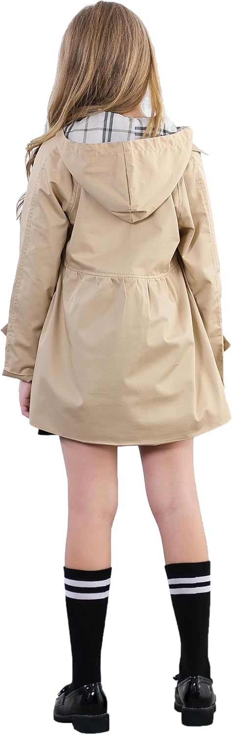Betusline Girl's Single Breasted Trench Coat Hooded Dress Coat Outerwear