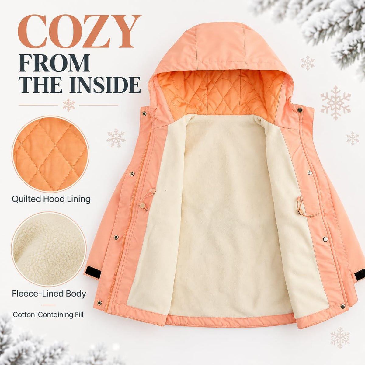 JiAmy Girls Fleece Lined Hooded Jacket Adjustable Waist School Coat 4-14Y