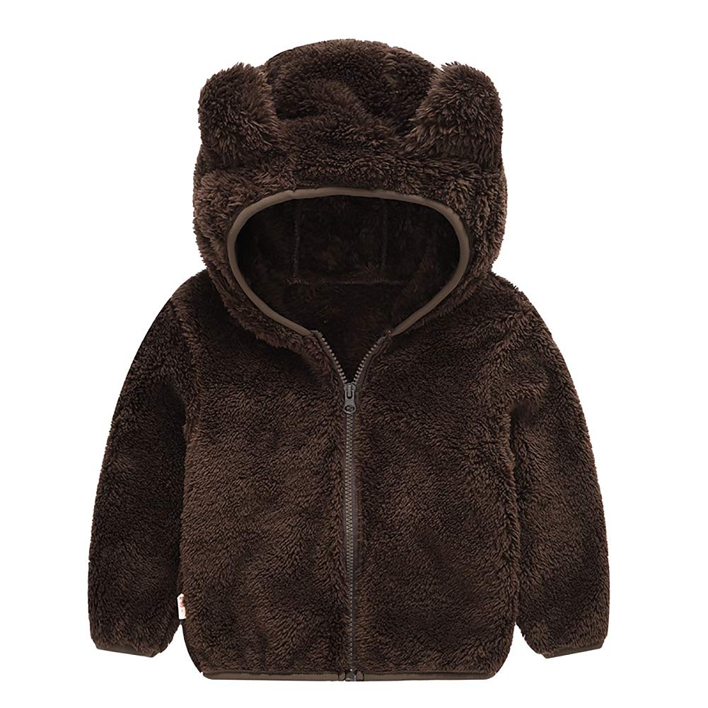 AIWUHE Toddler Boys Girls Hooded Jacket Fleece Hoodie Winter Warm Solid Color Teddy Coat Zip-up Bear Ear Sweater Fall Clothes