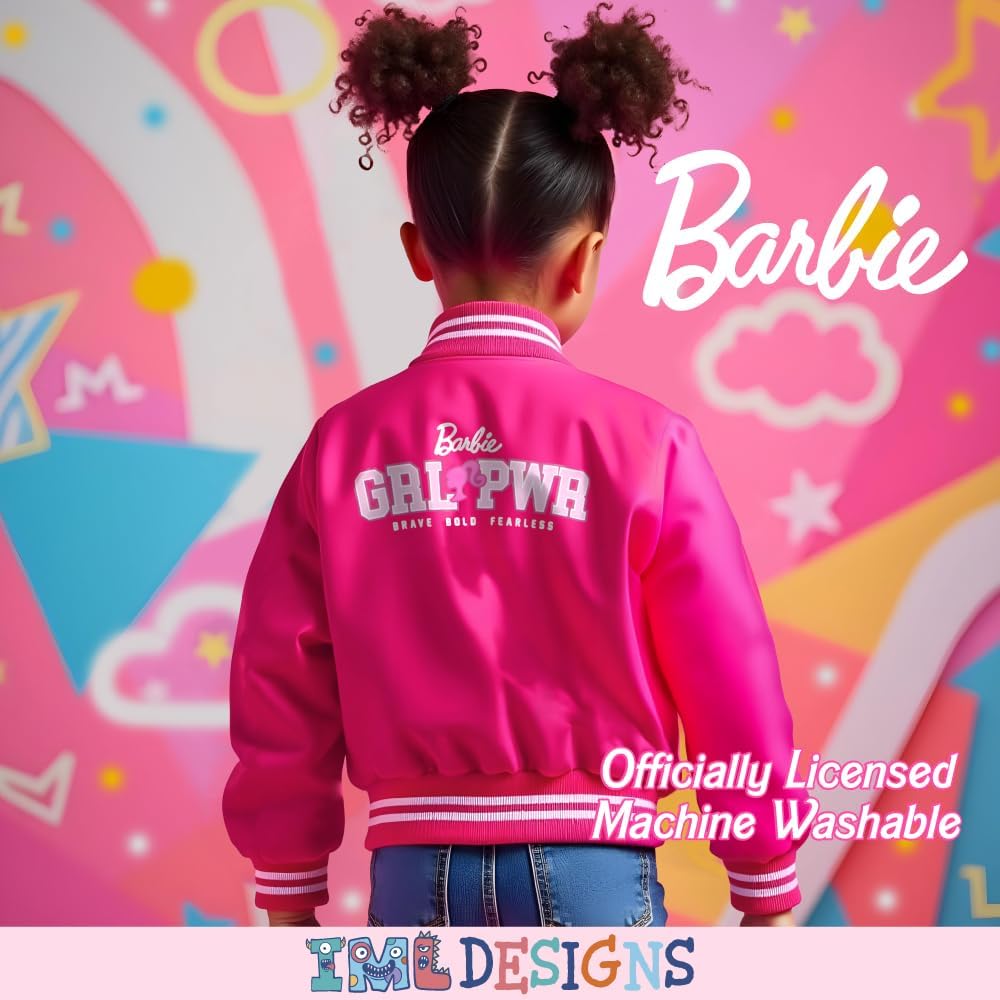 Barbie Girls Bomber Jacket - Zip-Up Varsity Jacket with Girl Power Outerwear
