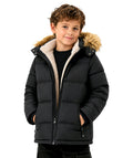 Boy's Girl's Winter Coat Puffer Sherpa Warm Jacket with Detachable Fur Hood