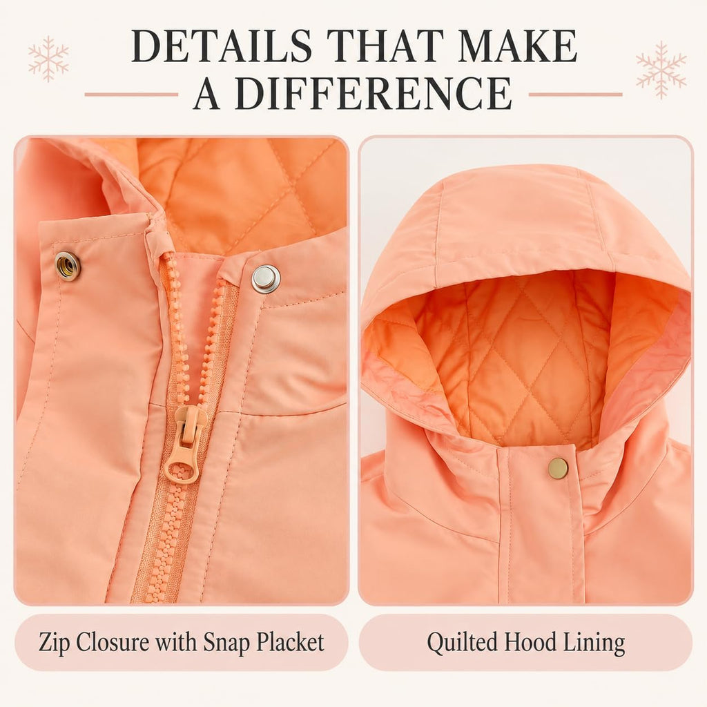 JiAmy Girls Fleece Lined Hooded Jacket Adjustable Waist School Coat 4-14Y