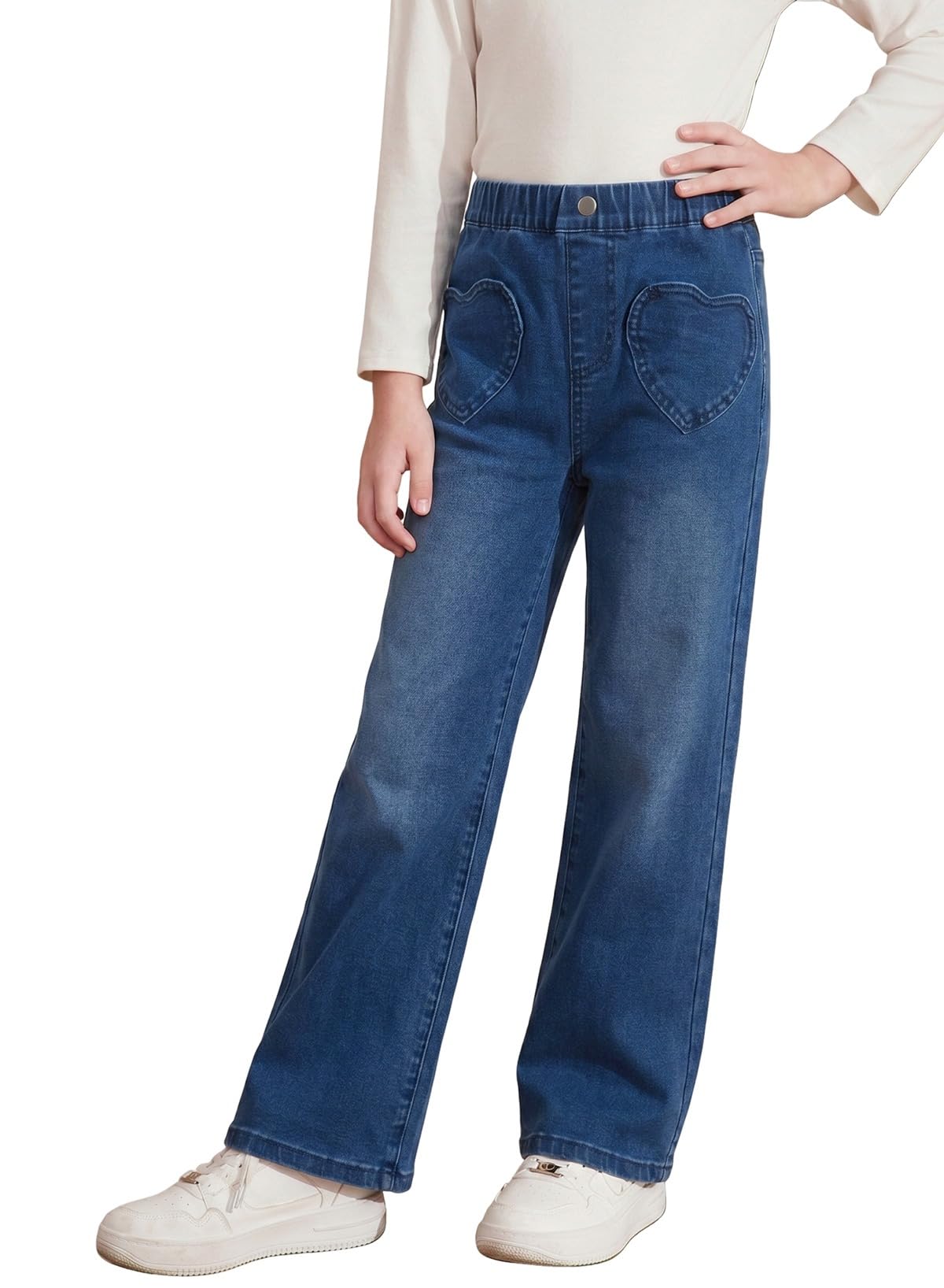 blibean Girls Straight Leg Jeans Cute Heart Pockets Denim Pants Size 6-15