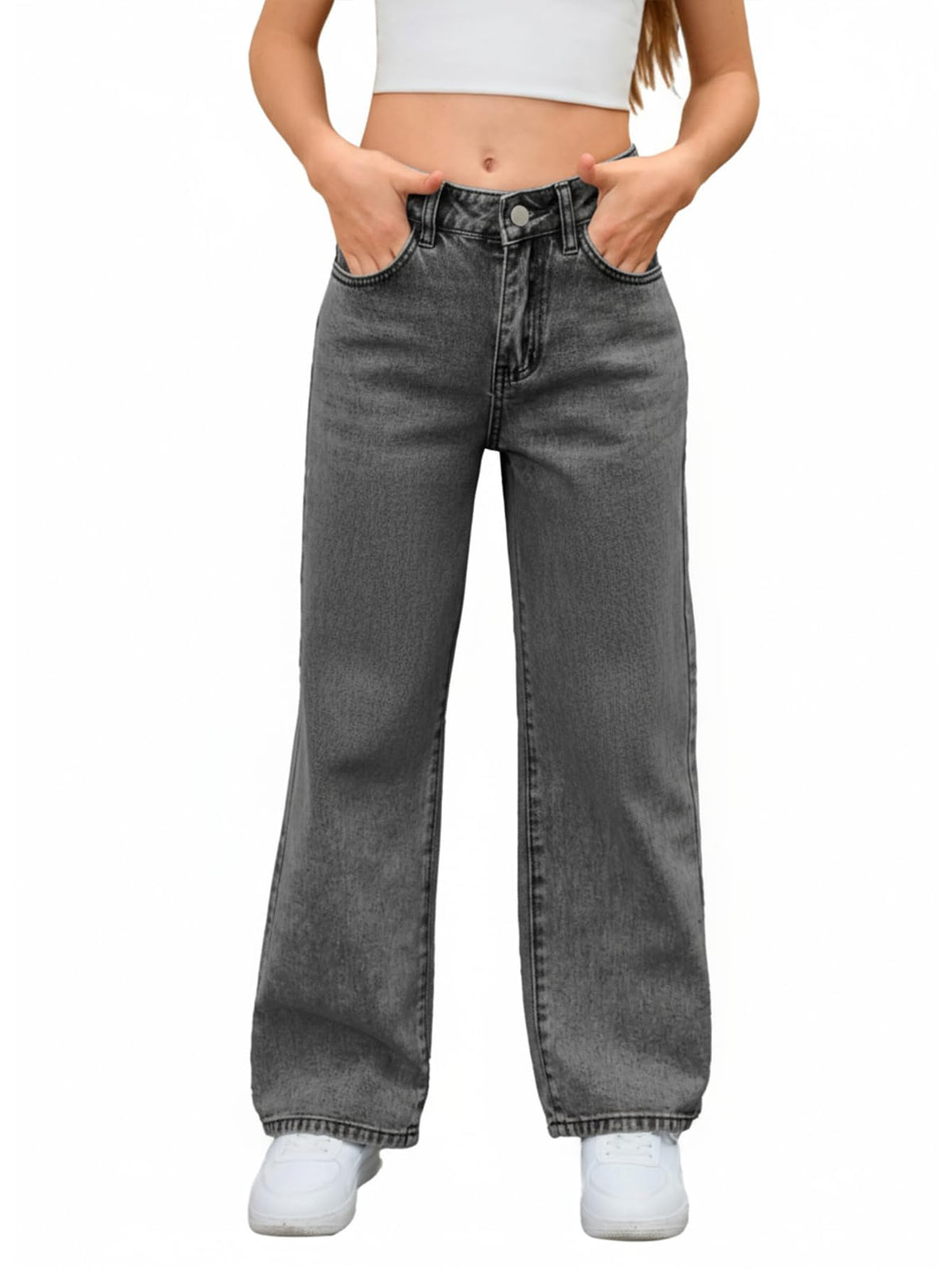 MakeMeChic Girl's Baggy Jeans Wide Straight Leg Denim Pants Kids 4-16Y