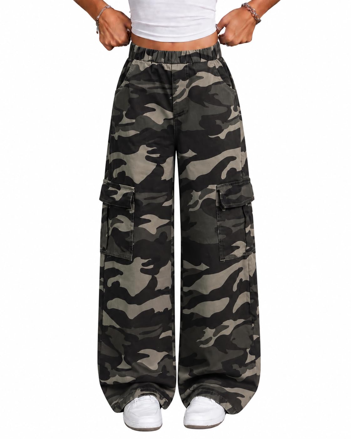 Azmxynol Girls Jeans Denim Cargo Pants Wide Leg Tween Girl High Waist Jean Pant, Size 9-16 Years