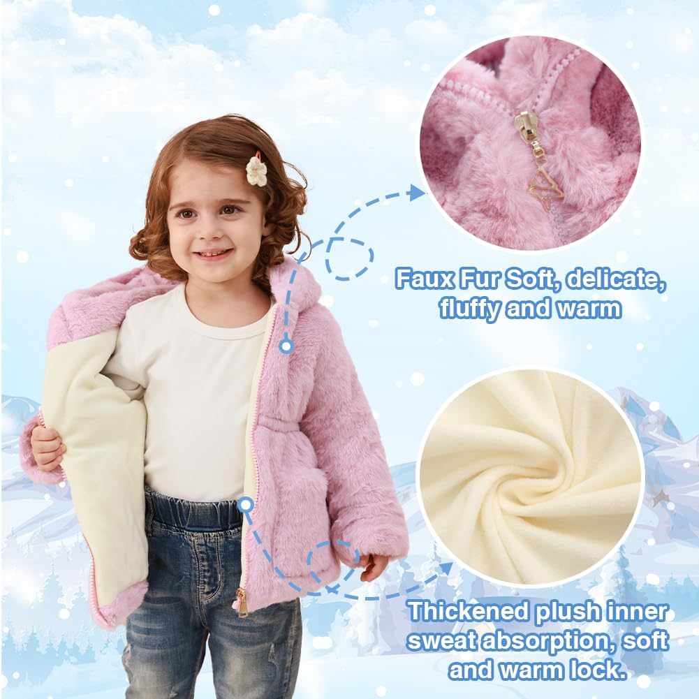 AiWMGL Kids Girls Winter Warm Coats Jacket Clothes Outwear Overcoat Ear Hooded Faux Fur Thicken Fleece Toddler