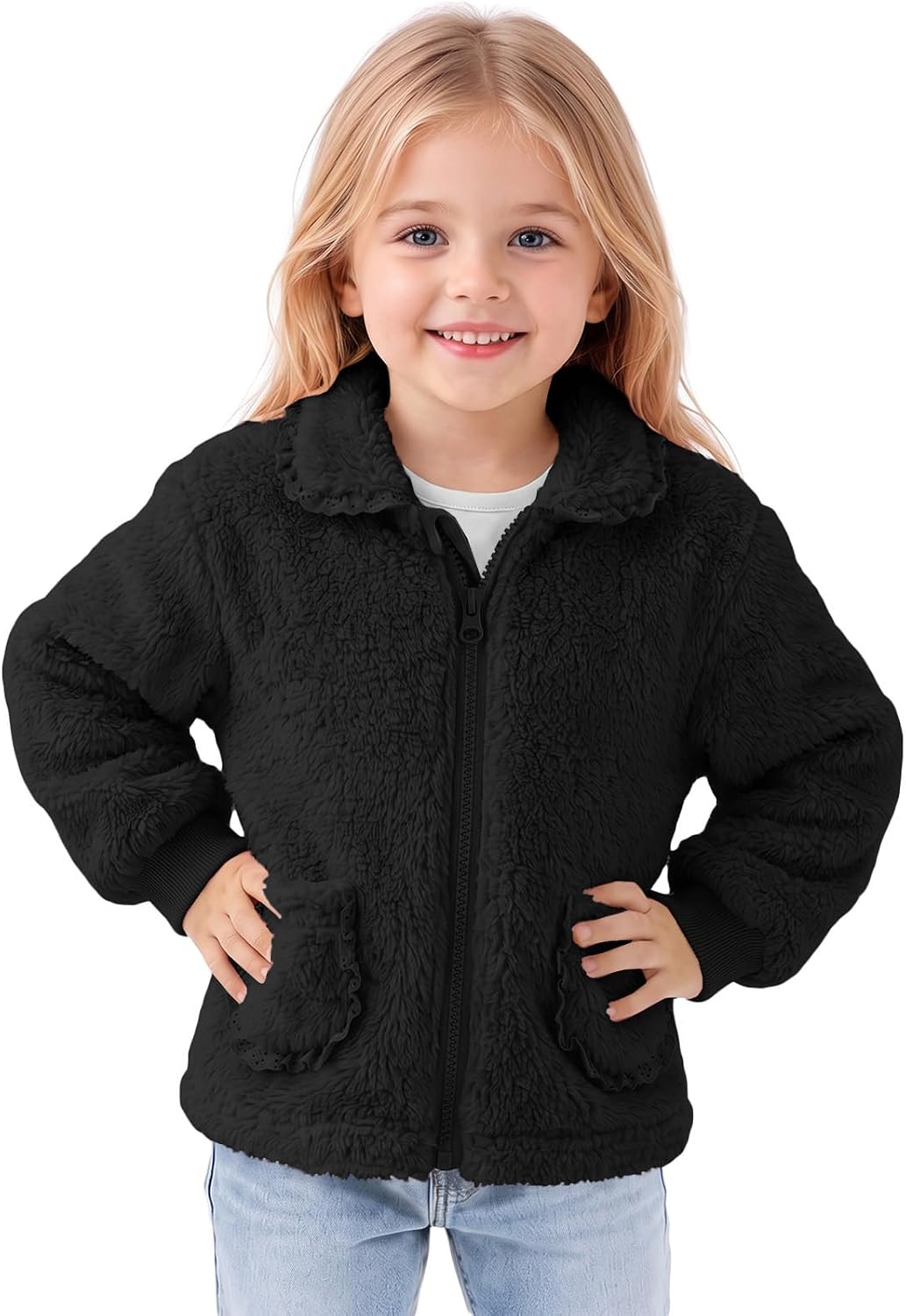 Haloumoning Toddler Baby Girl Fleece Jacket Peter Pan Collar Zip Up Coat