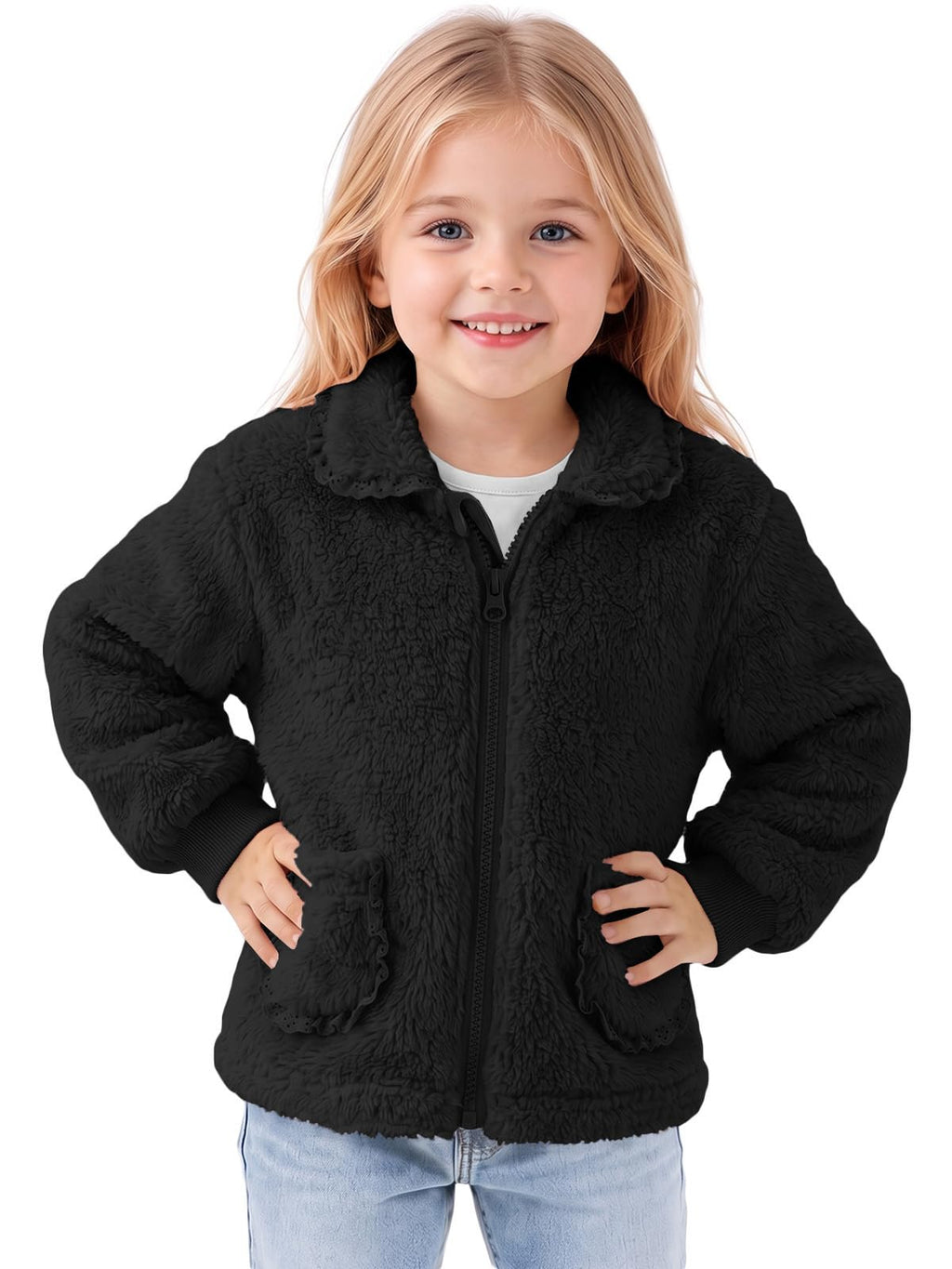 Haloumoning Toddler Baby Girl Fleece Jacket Peter Pan Collar Zip Up Coat