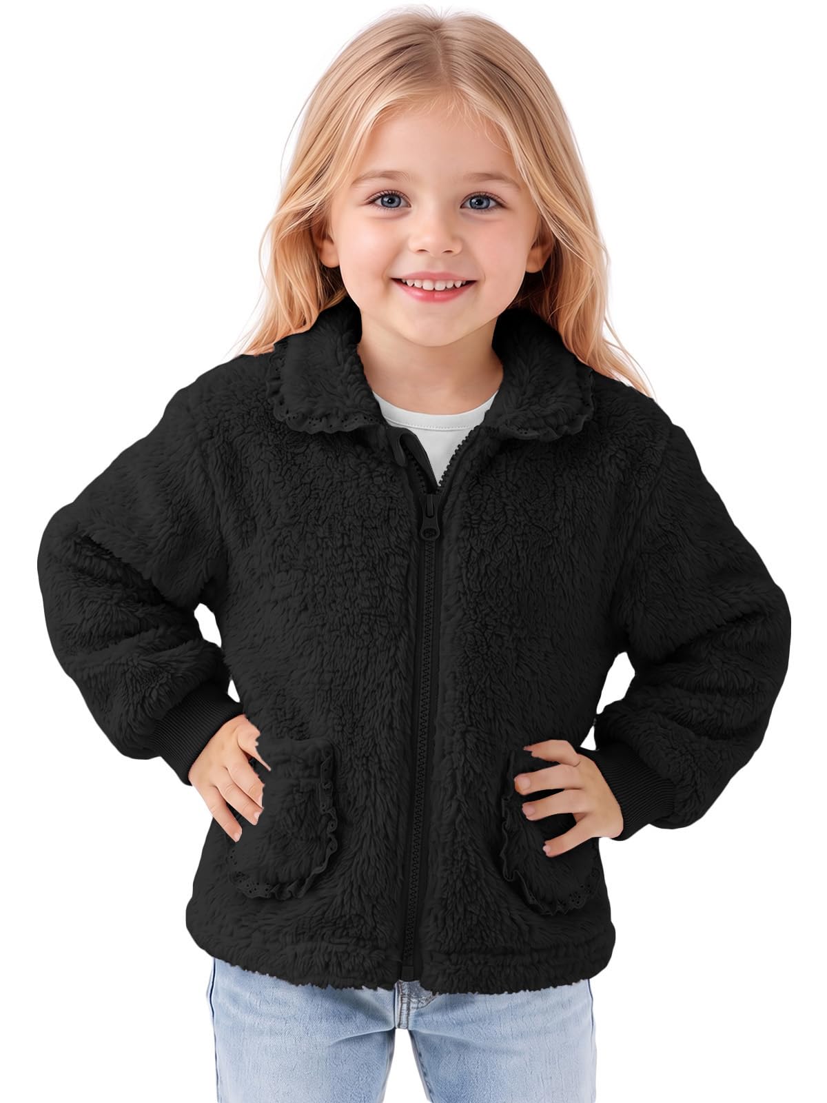 Haloumoning Toddler Baby Girl Fleece Jacket Peter Pan Collar Zip Up Coat