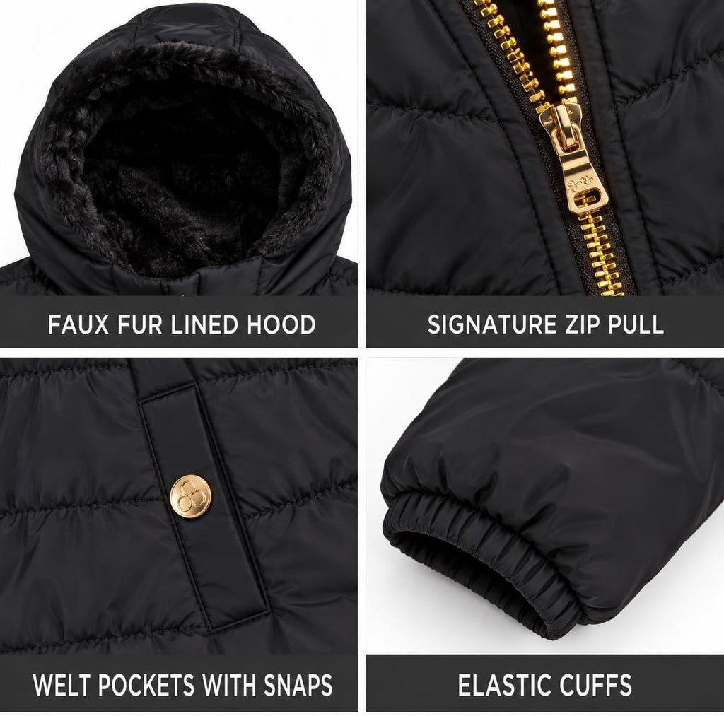 Jessica Simpson Girls Heavyweight Cinched Puffer Faux Fur Zip Hooded Coat