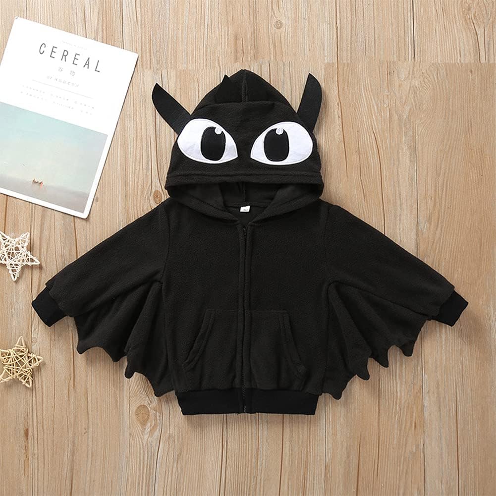 Weixinbuy Toddler Baby Boy's Girl's Halloween Costume Bat Style Cosplay Clothes Set Winter Outerwear Hooded Coat