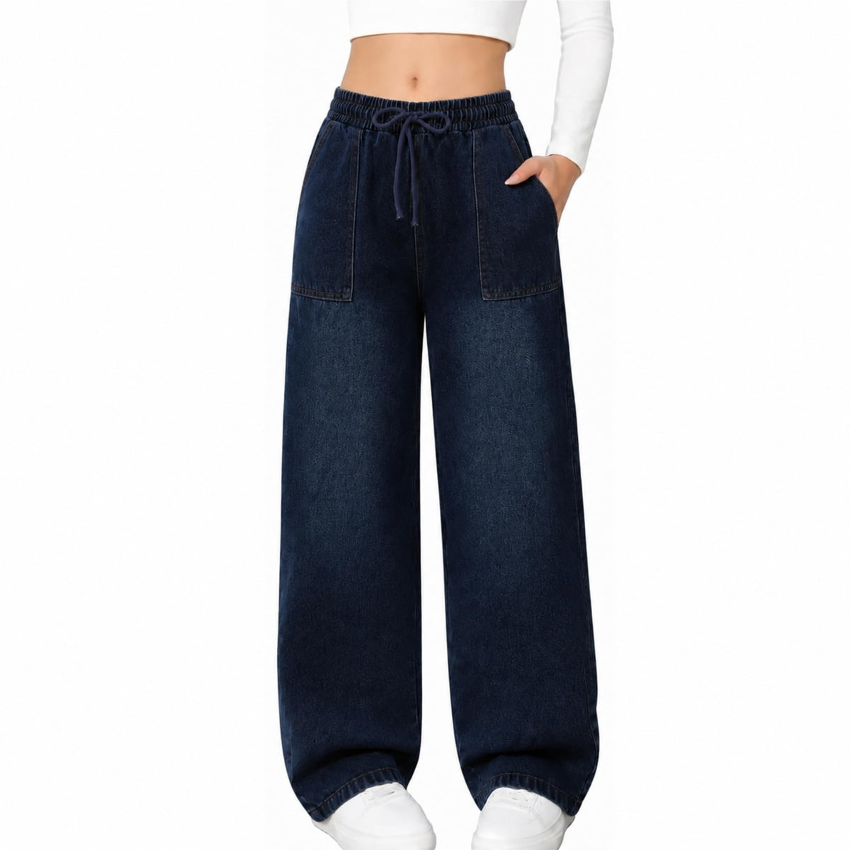 Axumity Teen Girls Baggy Straight Leg Jeans High Waist Denim Pants School Daily Wear for Kids Teen 9-16 Year Old