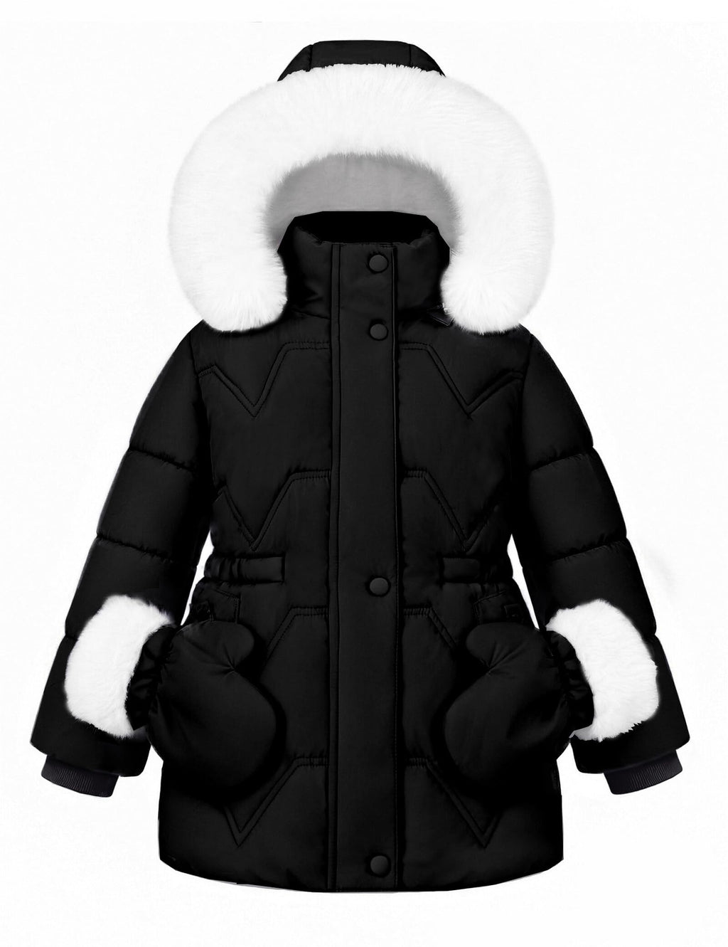 Girls Winter Coat, Faux Fur Hooded Puffer Parka, Waterproof Warm Outerwear
