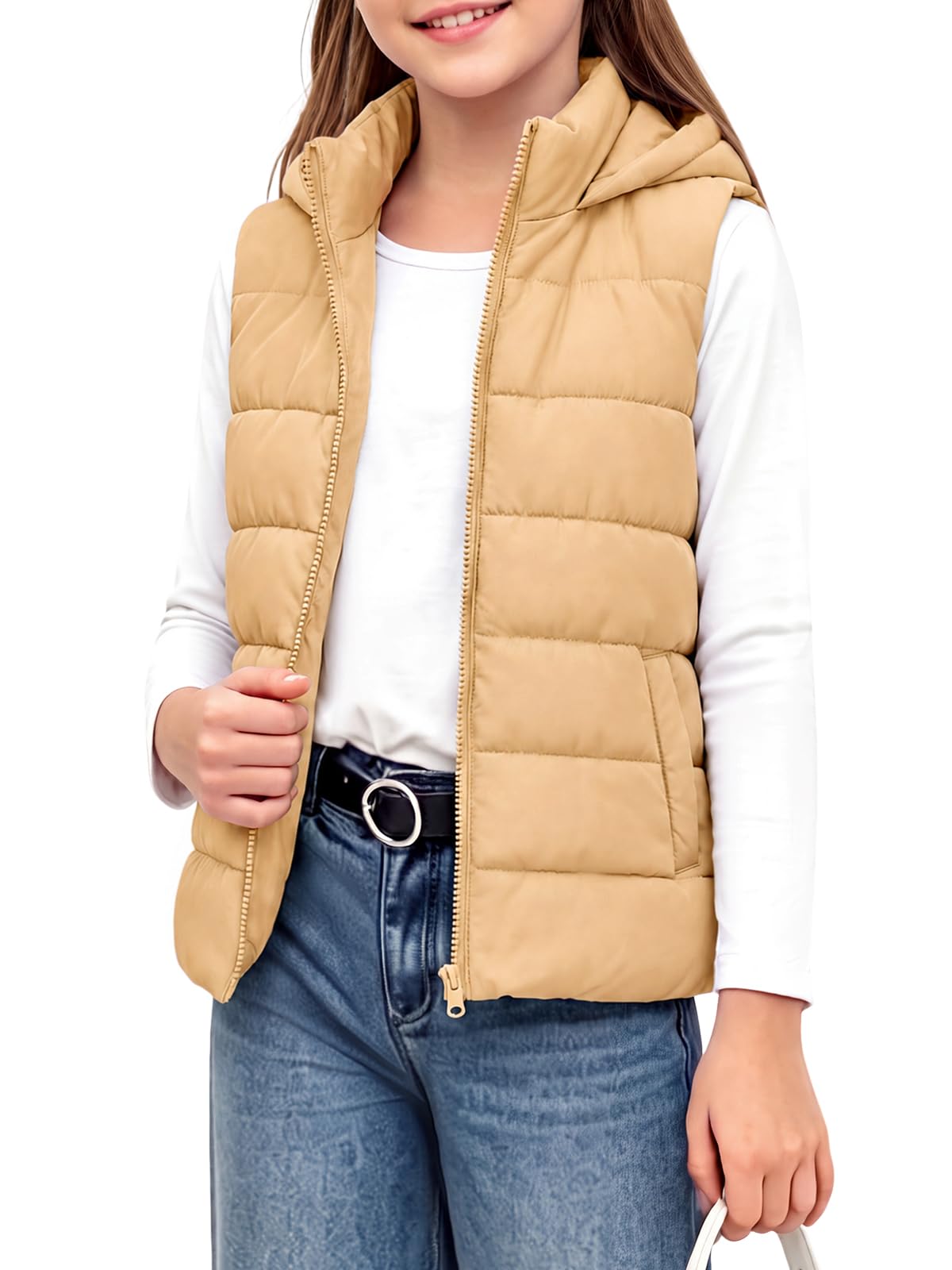 Haloumoning Girls Hooded Puffer Vest Sleeveless Quilted Outerwear Jacket