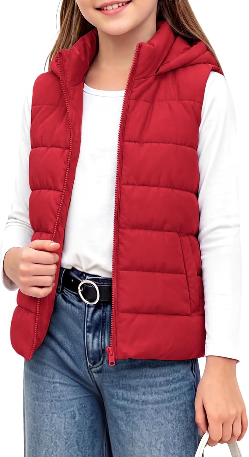 Haloumoning Girls Hooded Puffer Vest Sleeveless Quilted Outerwear Jacket