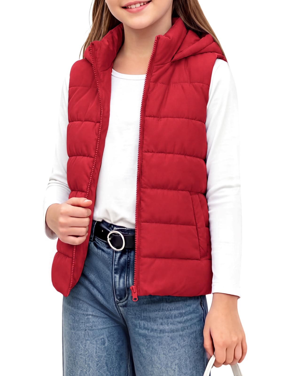 Haloumoning Girls Hooded Puffer Vest Sleeveless Quilted Outerwear Jacket