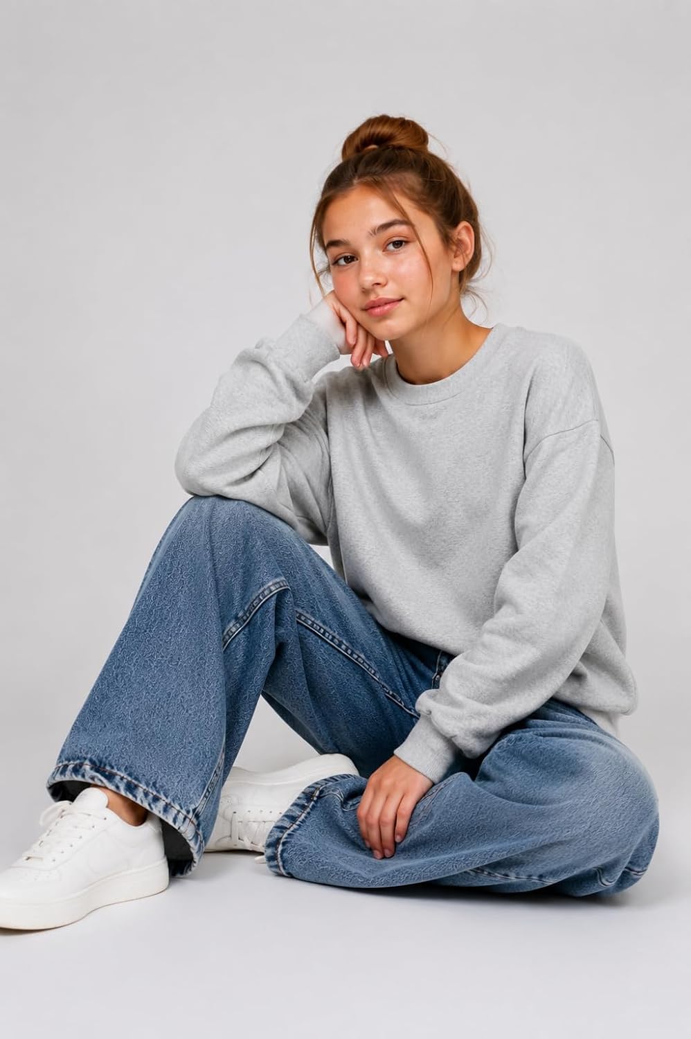 Girls 2 Pack Jeans Wide Leg High Waist Denim Pants with Elastic Waist, Loose Fit Jeans for School Size 7-16