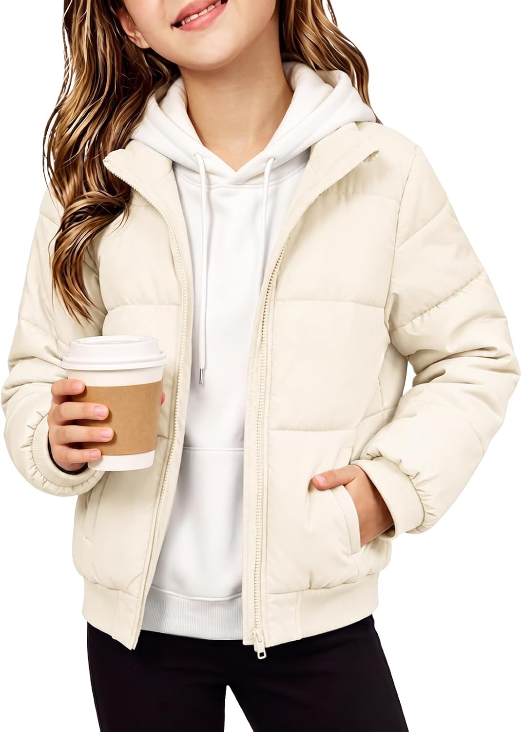 Haloumoning Girls Short Puffer Jacket Warm Stand Collar Winter Coat