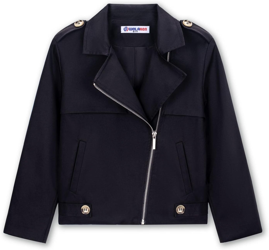 WELAKEN Girls Asymmetric Zip Moto Jacket Biker Style Coat