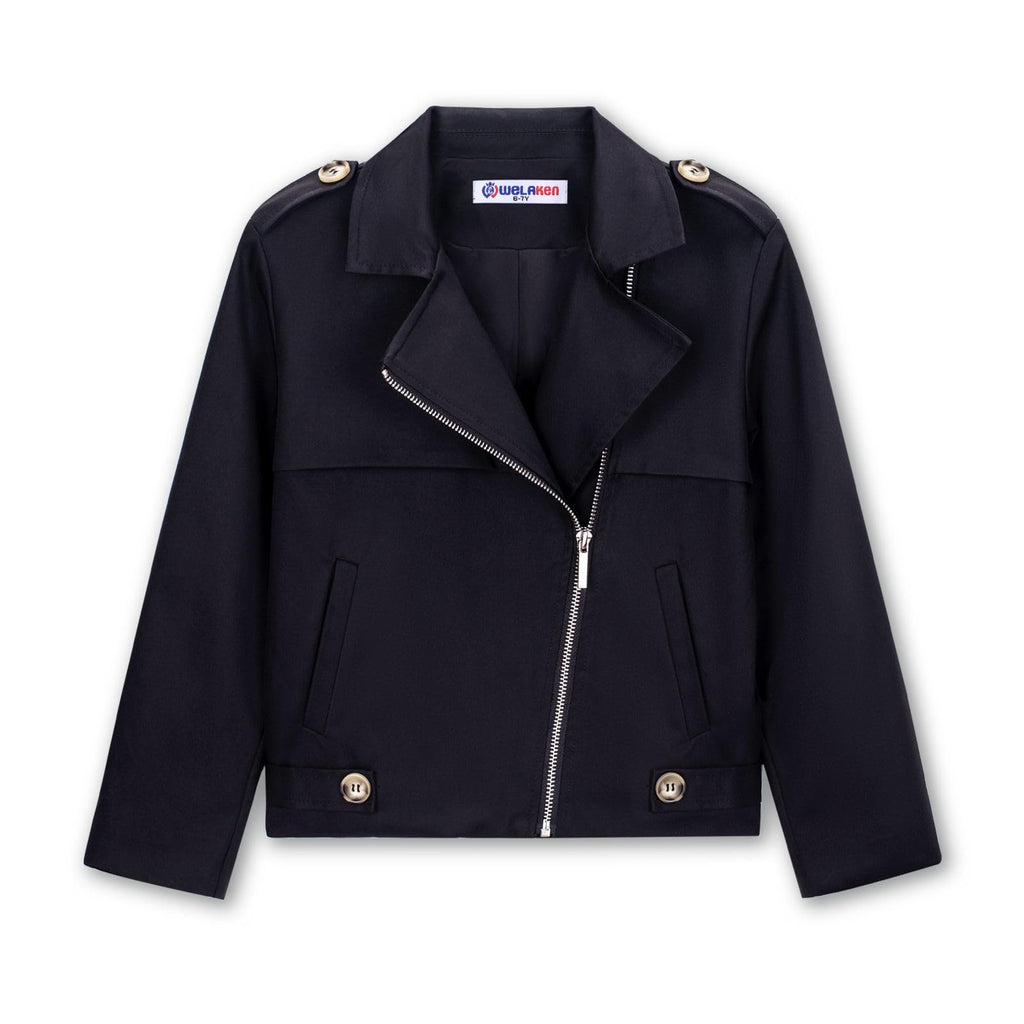 WELAKEN Girls Asymmetric Zip Moto Jacket Biker Style Coat