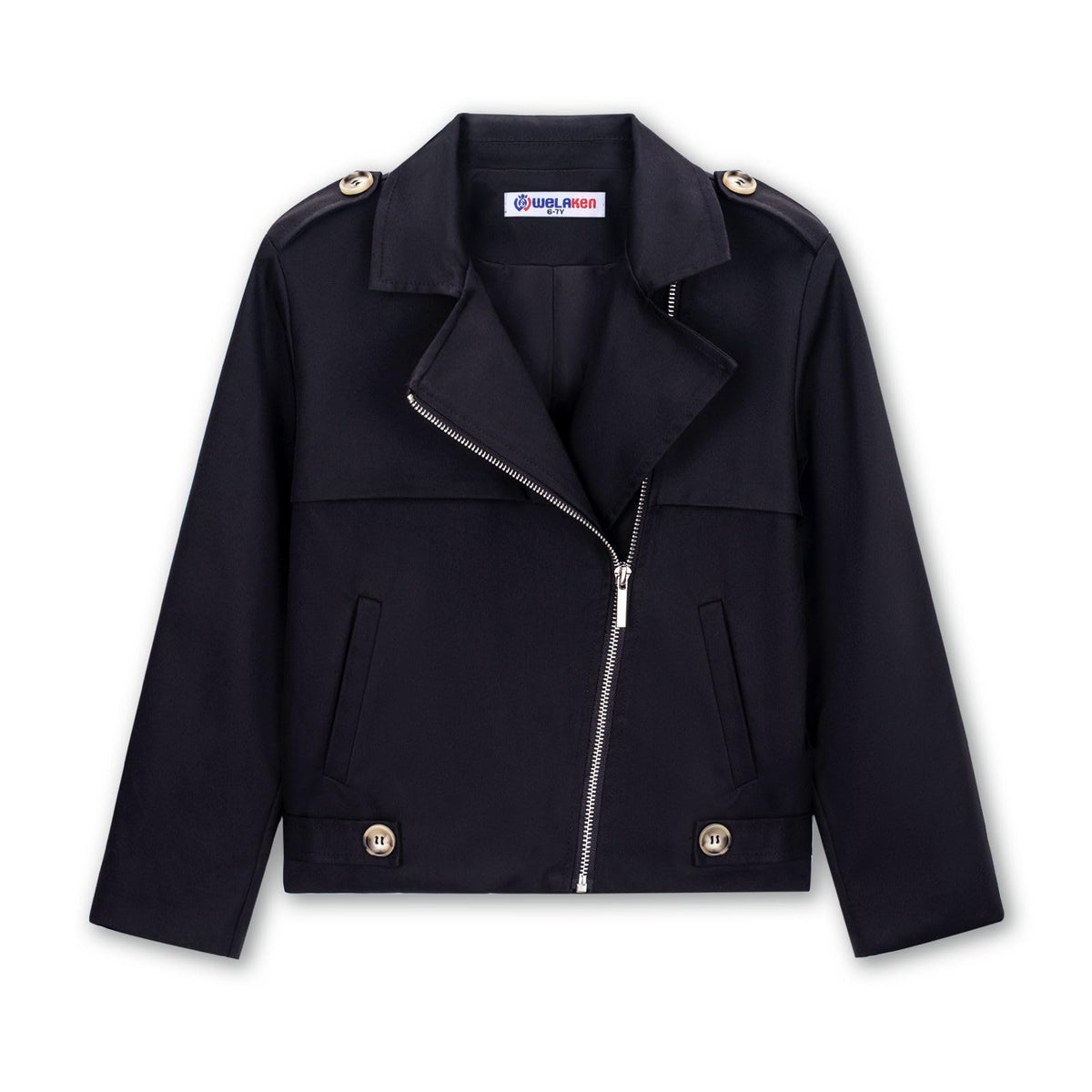 WELAKEN Girls Asymmetric Zip Moto Jacket Biker Style Coat