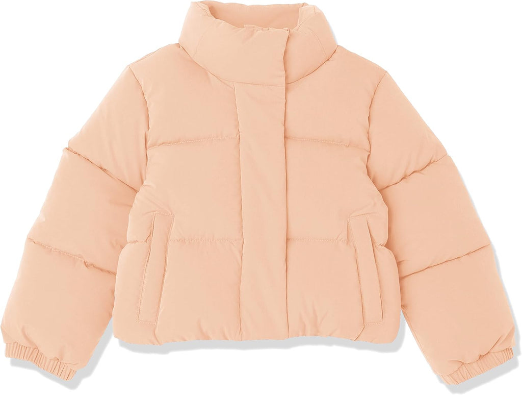 Amazon Essentials Girls and Toddlers' Cropped Full-Zip Fully Lined Puffer Jacket (Quilted Matte or Sherpa Fleece)