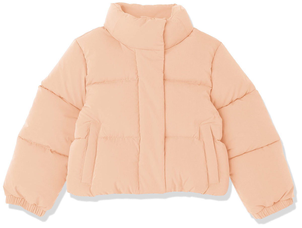 Amazon Essentials Girls and Toddlers' Cropped Full-Zip Fully Lined Puffer Jacket (Quilted Matte or Sherpa Fleece)